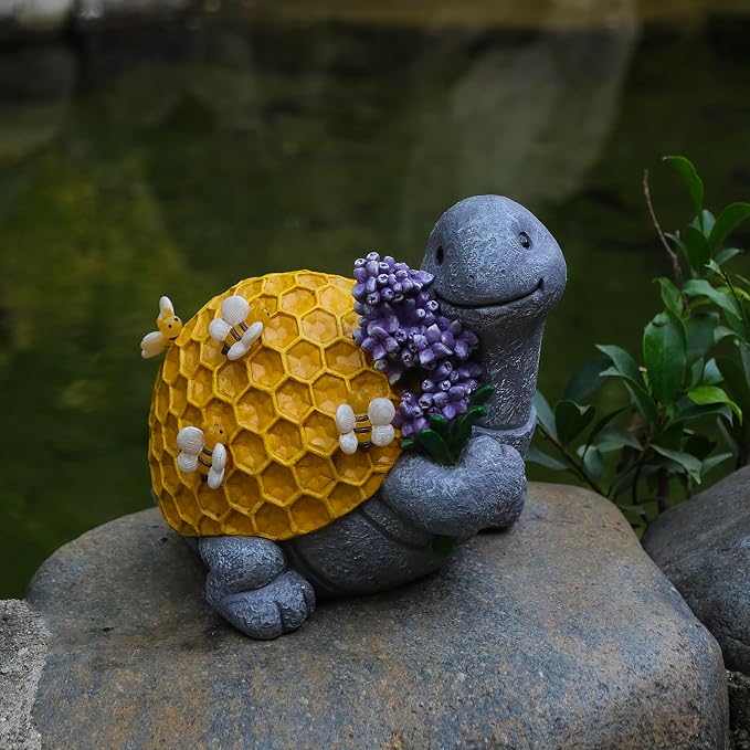 Solar Garden Outdoor Turtle Statues Yard Resin Decoration Gift Handmade Housewarming Gift for Patio Yard Lawn Waterproof Cracking