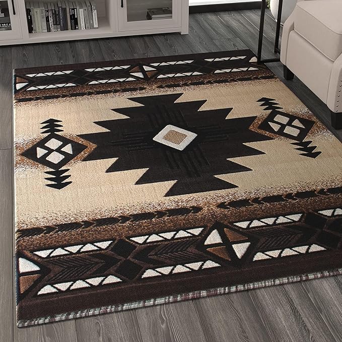YHSF South West Native American Area Rug C318 - Easy Clean, Thick, Soft, Durable Native Tribal American Indian Inspired Rug for Bedroom/Living Room and More - Berber, 3 Feet x 4 Feet 7 Inches