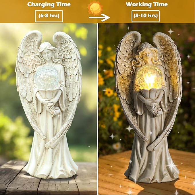 Angel Statues for Garden-Garden Angels Outdoor Statue - Solar Angels Figurines Holding Glass Ball Flower for Outdoor Decor or Housewarming