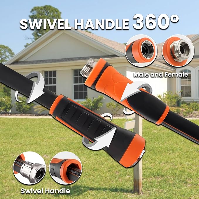 Giraffe Tools Garden Hose 5/8", Water Hose Heavy Duty, Flexible, Lightweight Hybrid Hose with Swivel Handle, with Water Timer Nozzle and Yard Sprinkler, 25ft Male to Female Fittings, Burst 600 PSI