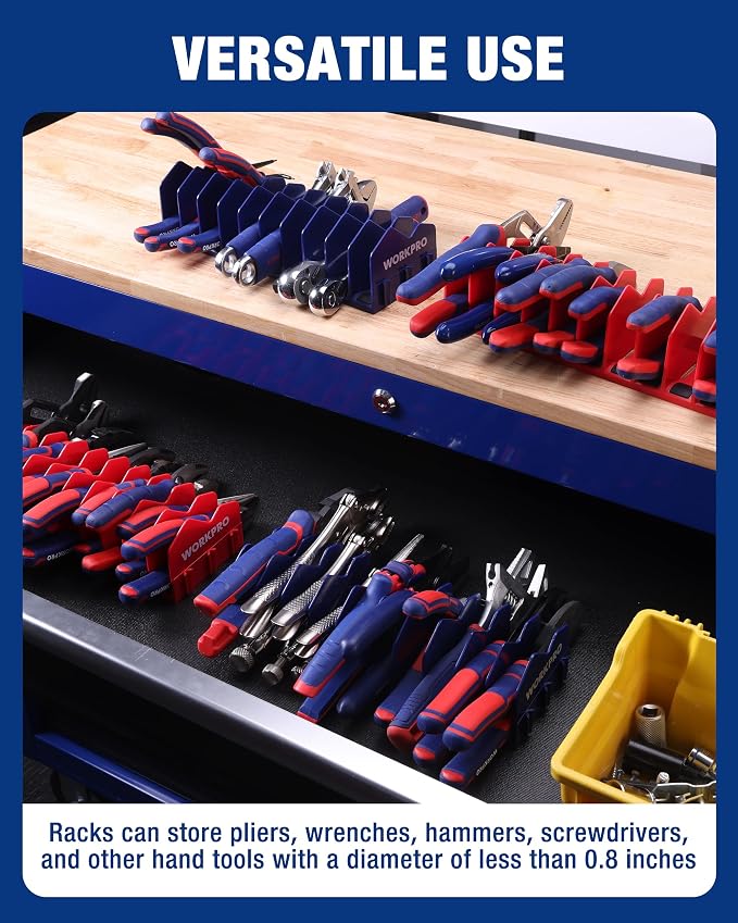 WORKPRO 4-Pack Plier Organizer Rack, 40-Slot Tool Organizer and Storage | Large Capacity Plier Holder, Non-Slip Rubber Base, High-Strength Plastic, Extendable Tool Box Organizer, Pliers Not Included