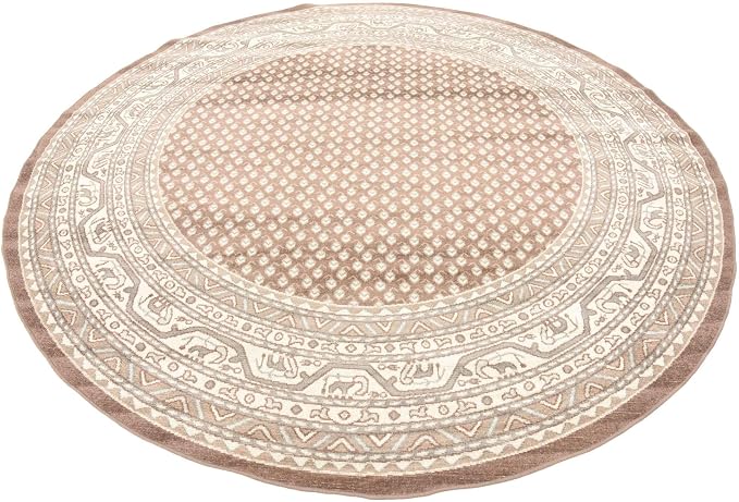 Unique Loom Williamsburg Collection Traditional Border with Dotted Center Area Rug, Round 8' 0" x 8' 0", Brown/Beige