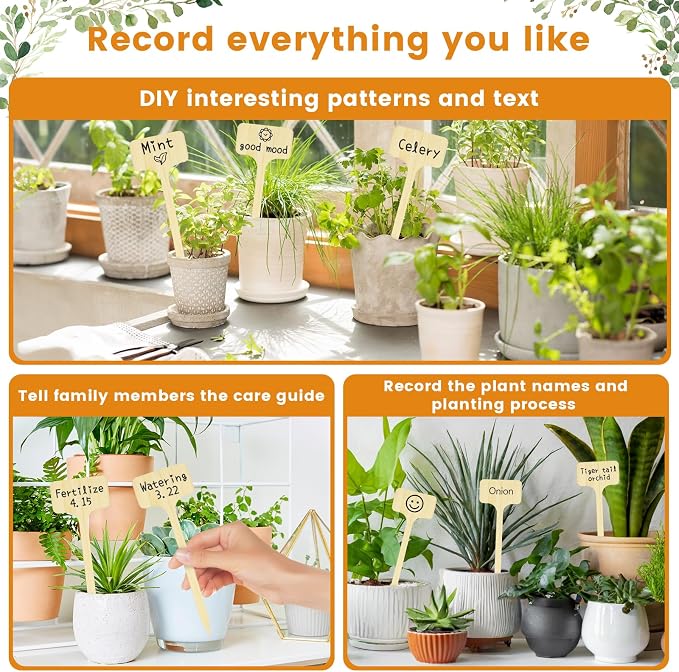 KINGLAKE Plant Labels,Bamboo Plant Labels,7 Inch Tall Plant Tags Labels,30 Pcs Nursery Garden Labels Plant Markers for Outdoor Waterproof Plant Name Tags Garden Tags with Marking Pen