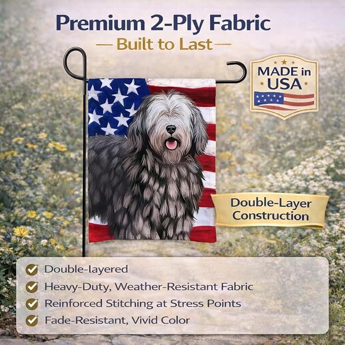 Caroline's Treasures CK6430GF Bergamasco American Flag Garden Flag Mailbox Flag Decorative Yard Flag Banner Outside Patio Artwork Yard Flower Beds, Garden Size, Multicolor