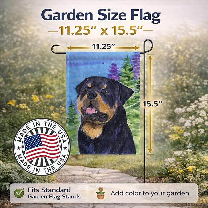 Caroline's Treasures SS1026GF Rottweiler Garden Flag Mailbox Flag Decorative Yard Flag Banner Outside Patio Artwork Yard Flower Beds, Garden Size, Multicolor