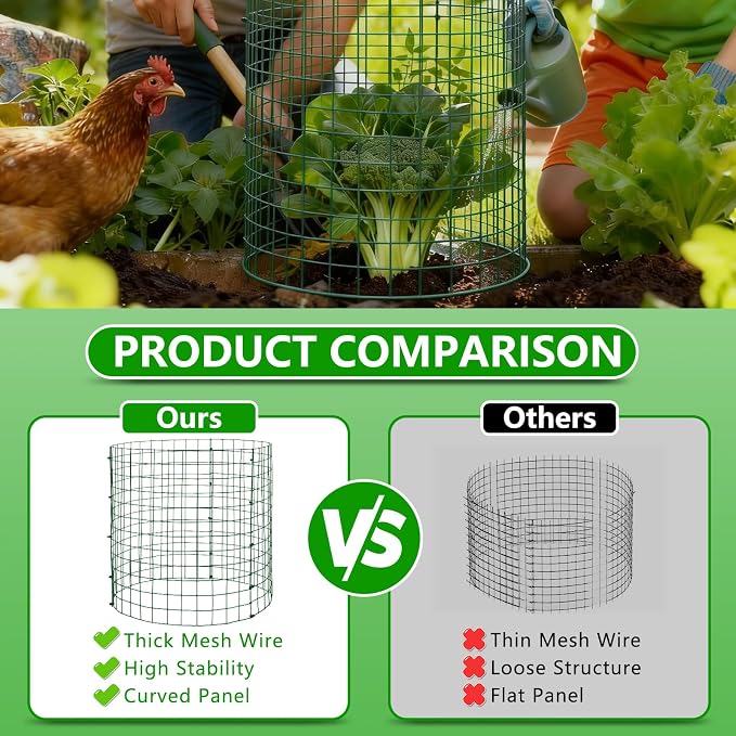 10 Pack Plant Protectors from Animals, 12''x14'' Metal Plant Cages for Outdoor Plants, Garden Plant Protector with Stakes & Zip Ties, Keep Rabbits Squirrels Out, Plant Cage for Flowers Vegetables