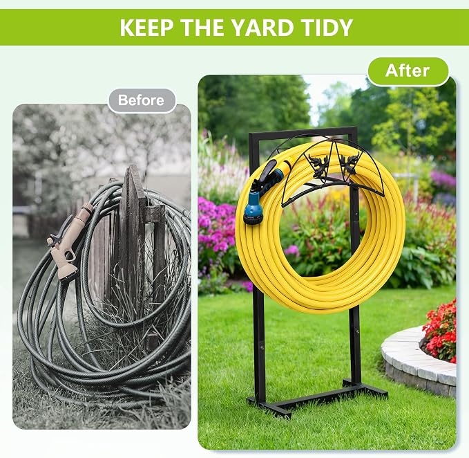 ATR ART TO REAL Garden Hose Holder, Heavy Duty Water Hose Reel For Outside Garden Hose Storage Hose Hanger Holds 150-Feet for Yard Lawn Farm (Style B)