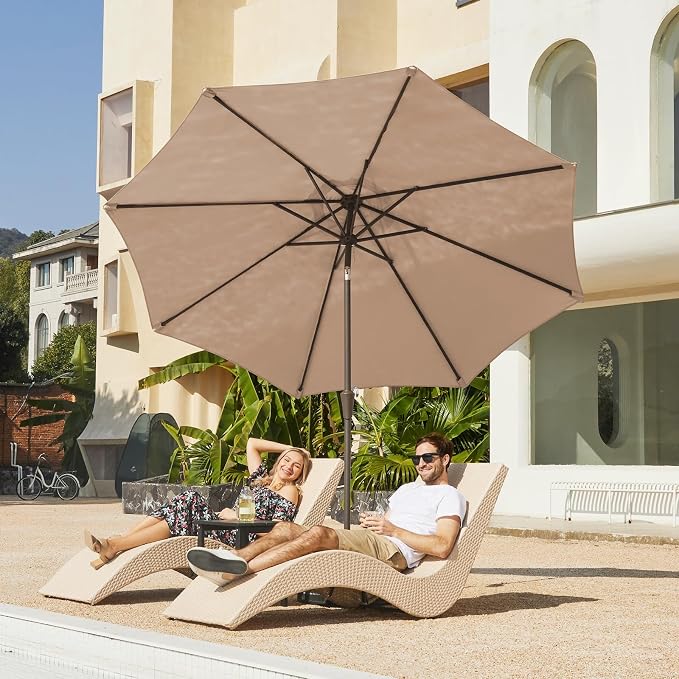 JEAREY 9FT Outdoor Patio Umbrella Outdoor Table Umbrella with Push Button Tilt and Crank, Market Umbrella 8 Sturdy Ribs UV Protection Waterproof for Pool, Garden (Tan)