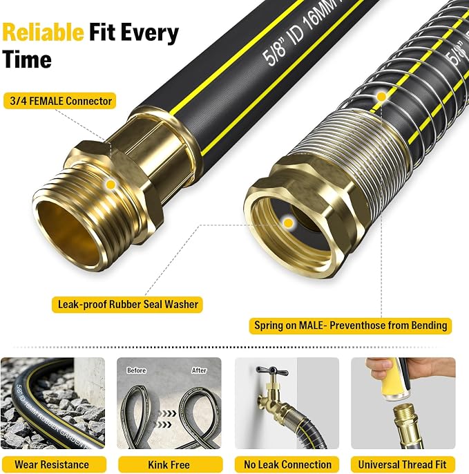 Garden Hose Holder with 50ft Kink Free Water Hose Kit, Metal Heavy Duty Freestanding Garden Hose Hanger Storage Stand, Hose Storage for Outside Yard Lawn Farm, Outdoor Organizer