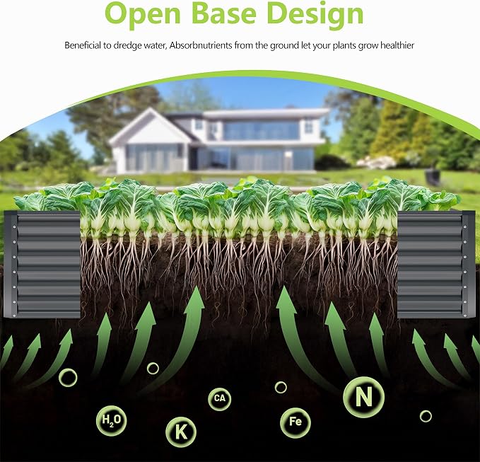 8x2x2FT Galvanized Raised Garden Bed,Galvanized Planter Boxes Outdoor, Large Metal Raised Garden Beds for Vegetables-Grey