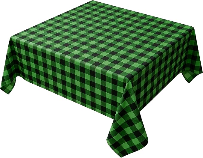 Waterproof Plaid Tablecloth Fabric - Square 58x58 Inch Classic Gingham Checker St Patrick's Day Table Cloth for Indoor/Outdoor Use - Tabletop Cover for Christmas Day, BBQs, and Parties