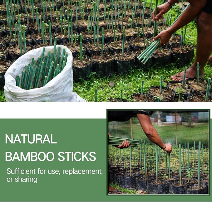 Suclain 50 Pcs 18 Inch Bamboo Stakes for Plant Support Bamboo Sticks Poles Indoor and Outdoor Tall Garden Stakes with 100 Twist Ties for Tomato Bean Flowers Trees Potted and Climbing Plant Support