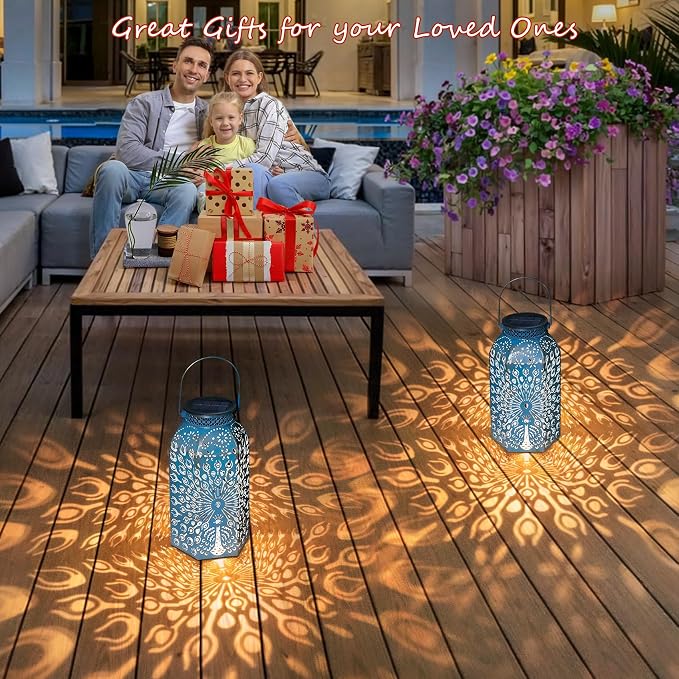 Garden Gifts for Women Solar Lanterns Outdoor Waterproof Peacock Garden Gifts Mom, Big Solar Lights, Garden Decor, Yard Art, Mothers' Day Birthday Gifts Grandma Grandpa(2Pack, Blue Gold