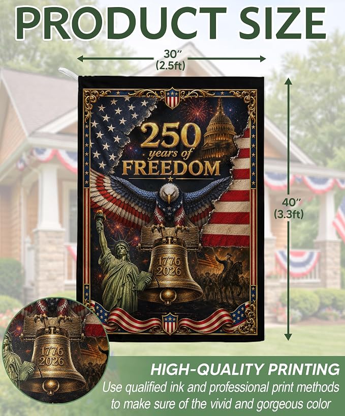 250th Year Of Freedom Flags, 250 Anniversary Usa Flag, American Flag With Eagle, 1776-2026 Commemorative, Two-sided Print, Garden Flags For Outside, American 250th Anniversary Patriotic Design 3 (30x40 Inch)