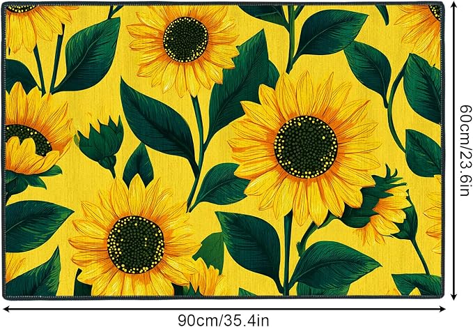 Sunflower 2x3 Entryway Rug,Spring Summer Cheerful Door Mat for Kitchen,Sunroom,Front Door -Washable Non-Slip Rubber Backing Indoor Outdoor- Bright Floral Farmhouse Decor