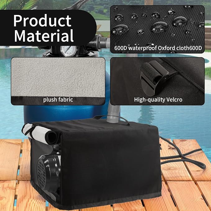 Pool Heater Cover, 600D Heavy Duty Oxford, Waterproof 3-Layer Insulation | Adjustable Drawstring and Ventilation, Universal Pool Heater Cover, fpr 24 x 11 x 11 Inches Heater (Black)