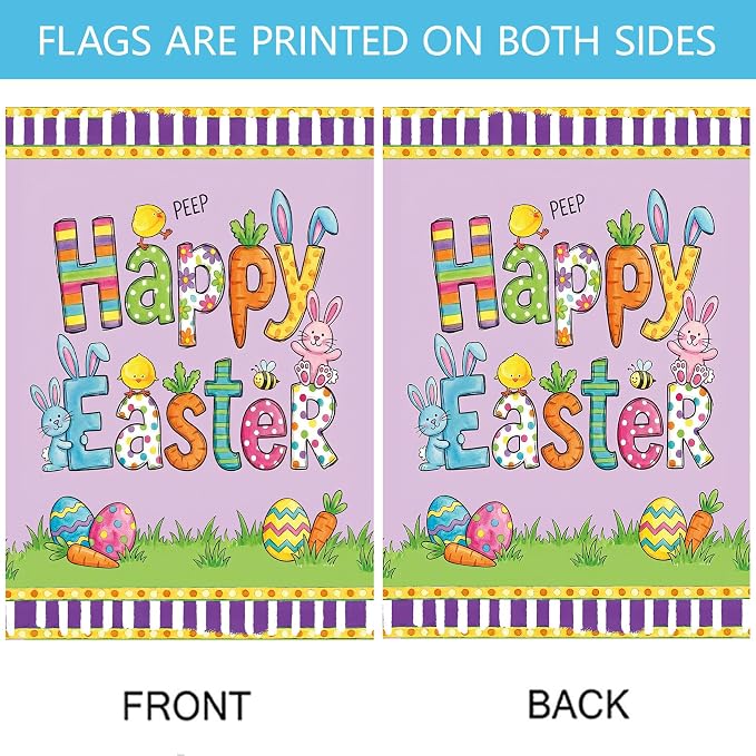 Easter Eggs Garden Flag Double Sided, Easter Bunny Decorations for Porch Welcome Banner for Outside March Spring Yard Outdoor Farmhouse Decoration (Large-28×40 inch)