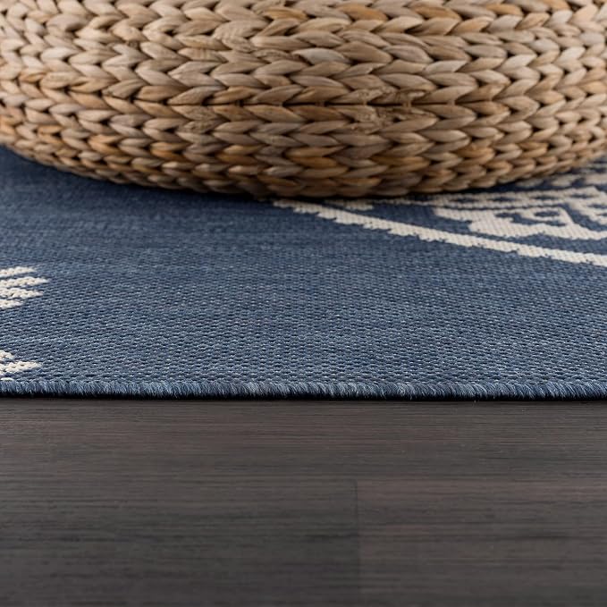 CAMILSON Outdoor Rug 10x14 Modern Area Rugs for Large Indoor and Outdoor Patios and Porches - Waterproof Washable Non-Shedding Easy-to-Clean Outside Carpet (10 x 14, Medallion - Blue/White)
