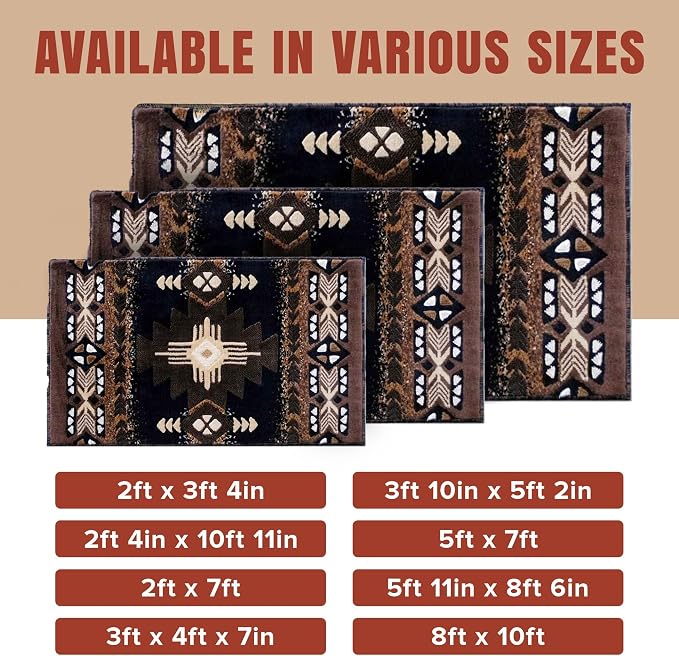 YHSF Southwest Native American Area Rug – Thick, Soft, Durable & Easy to Maintenance Tribal Design Boho Rug– Ideal for Bedroom, Living Room & Hallway - Black, 2 Feet x 7 Feet