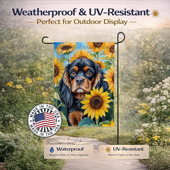 Caroline's Treasures DAC6048GF Cavalier Spaniel in Sunflowers Garden Flag Mailbox Flag Decorative Yard Flag Banner Outside Patio Artwork Yard Flower Beds, Garden Size, Multicolor