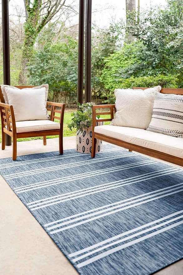 Unique Loom Outdoor Collection Area Rug - Anguilla (3' 3' x 5' 3' Rectangle, Blue/ Ivory)