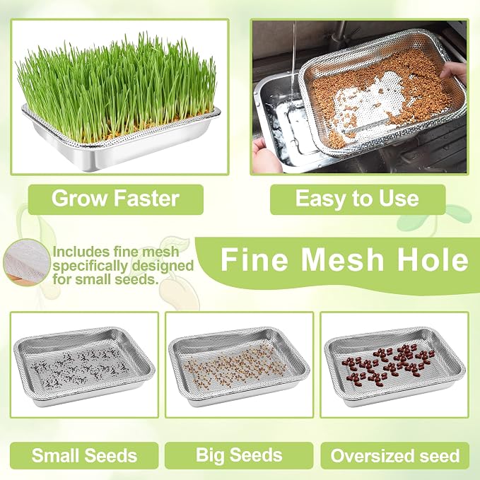 Stainless Steel Sprouts Growing Kit 4-Tier 14 inch Trays, Microgreens Growing Kit, Seed Sprouting Tray with Encrypted Mesh Sprouts for Beans Alfalfa Broccoli Wheat Grass