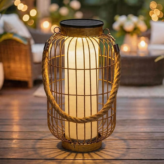 Large Solar Lanterns Outdoor Waterproof, Solar Lantern Metal Dual Charging (Usb/Solar), Two Brightness Modes Decorative Solar Lights For Yard Patio Garden Front Porch Indoor Or Tabletop Decor (Copper)