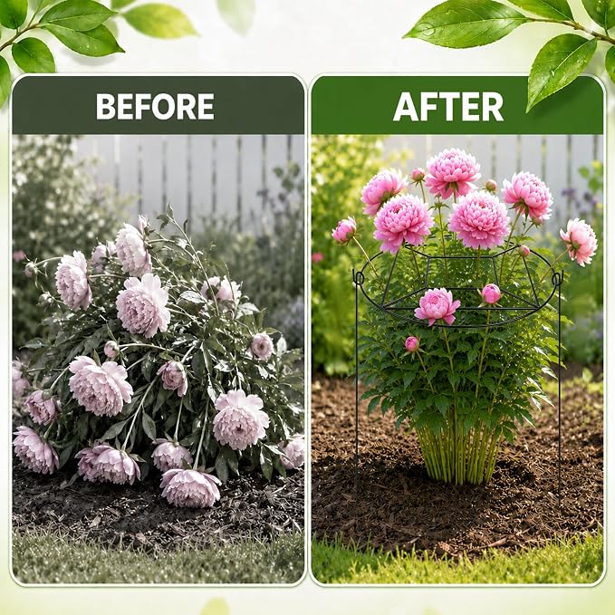 Coolrunner 8 Pack Peony Cages & Supports,12" D x 16" H Plant Support Rings | Heavy Duty Metal Peony Support Cage with 3 Legs, Plants Support Cage for Flower Strawberry Rose Hydrangeas, Heavy Blooms