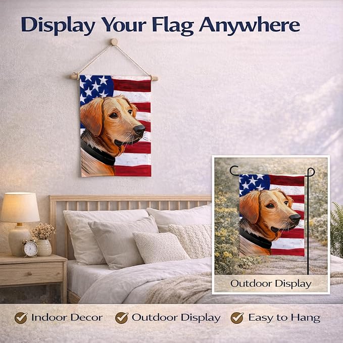 Caroline's Treasures CK6691GF Schiller hound Dog American Flag Garden Flag Mailbox Flag Decorative Yard Flag Banner Outside Patio Artwork Yard Flower Beds, Garden Size, Multicolor