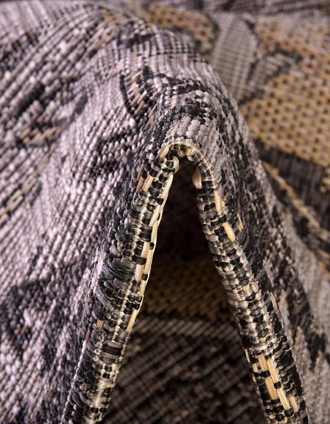 Unique Loom Outdoor Traditional Collection Area Rug - Valeria (13' Square Charcoal/Natural)