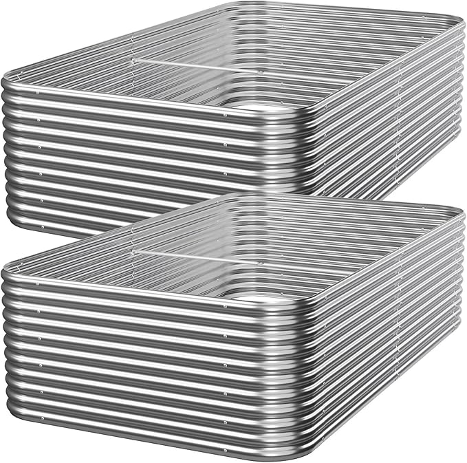 2 PCS Tall 8ft Galvanized Raised Garden Bed Outdoor, Metal Garden Bed for Vegetables, Above Ground Garden Box for Flower, Steel Raised Beds for Gardening - 8x3ft
