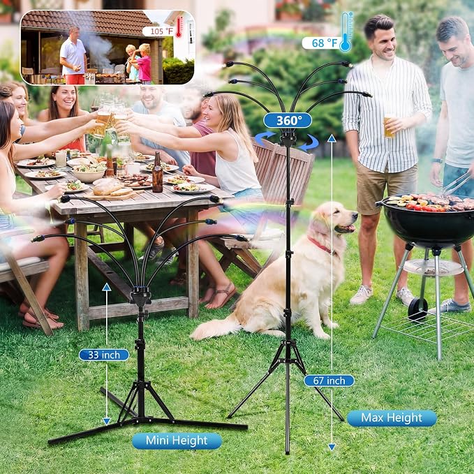 6-Adjustable Nozzle Standing Misters for Outside Patio - Easy to Install & Maintain, Customize Mist, Durable & Long-Lasting for Backyard Cooling