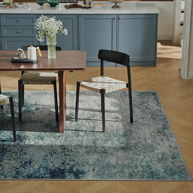 Lahome Modern Abstract Area Rug 5x7 Rugs for Living Room, Washable Accent Bedroom Rug Low Pile Non-Slip, Indoor Floor Contemporary Carpet for Kitchen Bathroom Laundry,Blue/Grey