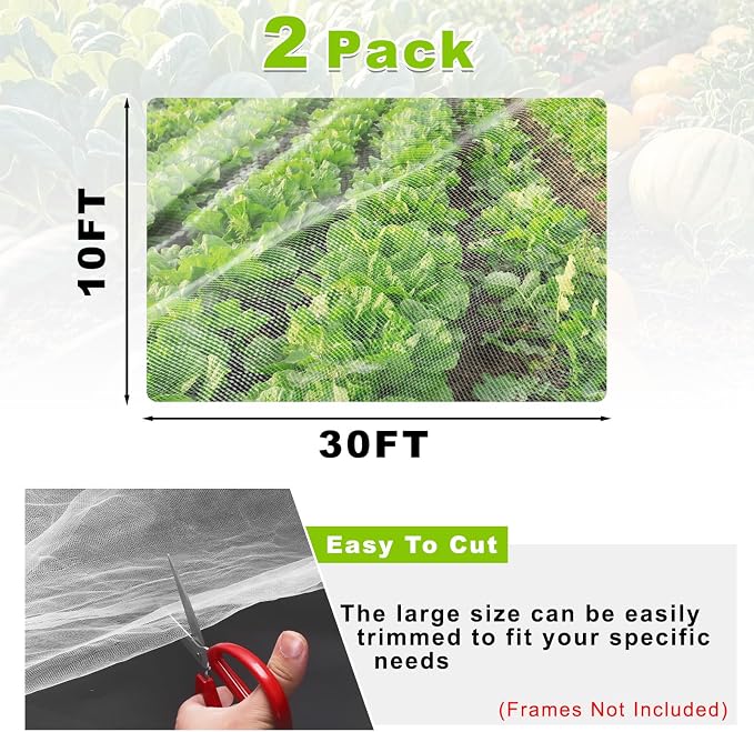 Remiawy Garden Netting, 2 Pack 10 x 33 FT Ultra Fine Garden Mesh Netting for Plants, Gardening Raised Bed Barrier Row Cover Protection Screen for Fruits Flowers Vegetables from Birds Animals Deer