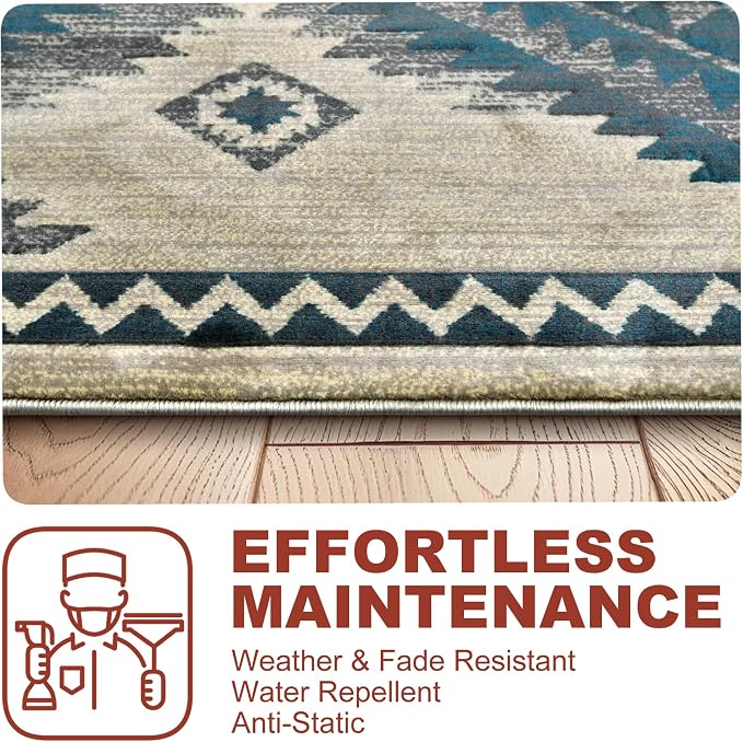 YHSF South West Native Tribal American Rug Ritz - Aqua, 2 ft x 3 ft | Native American Indian Inspired Rug - Living Room, Bedroom, Hallway, Entryway & High-Traffic Area Rugs - Washable - Soft
