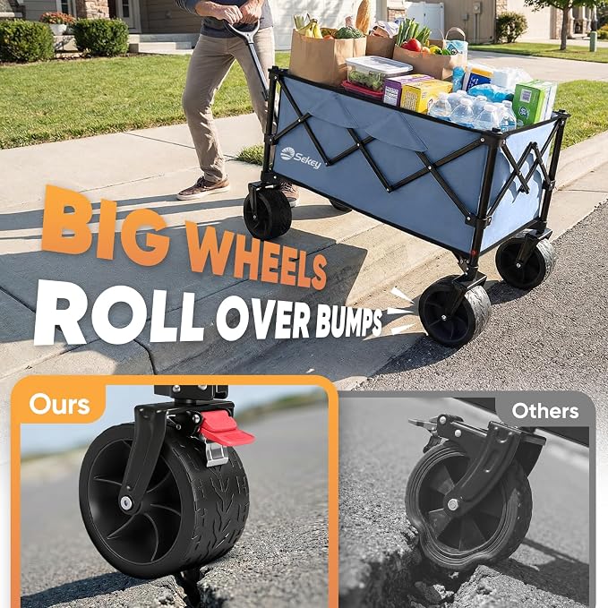 Sekey 250L Wagons Carts Foldable with Big All-Terrian Beach Wheels, Collapsible Heavy Duty Wagon, Extra Large Folding Wagon,Foldable Wagon for Camping, Garden, Sports. Blue