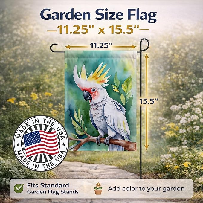 Caroline's Treasures Cockatoo Garden Flag Mailbox Flag Decorative Yard Flag Banner Outside Patio Artwork Yard Flower Beds, Garden Size, Multicolor