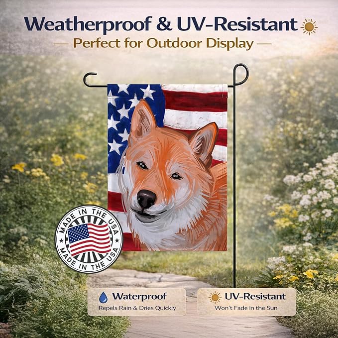 Caroline's Treasures CK6704GF Shiba Inu Dog American Flag Garden Flag Mailbox Flag Decorative Yard Flag Banner Outside Patio Artwork Yard Flower Beds, Garden Size, Multicolor