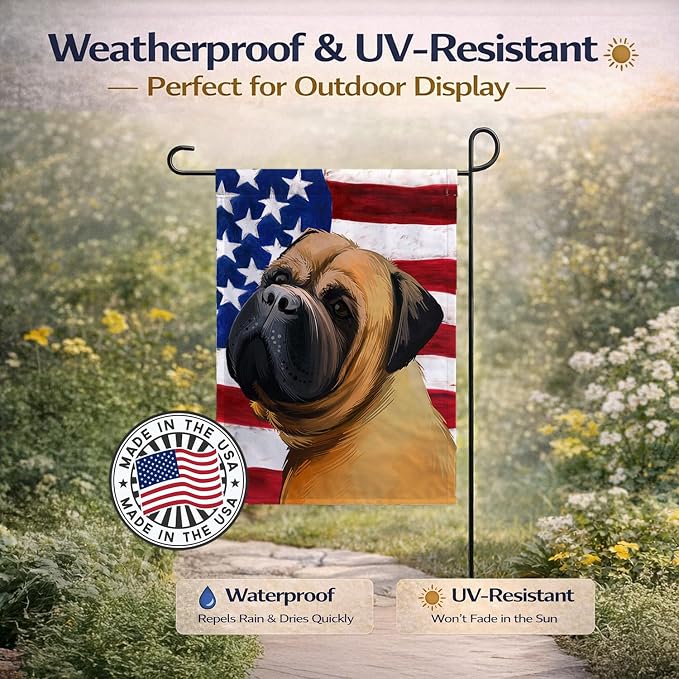 Caroline's Treasures CK6469GF Bullmastiff Dog American Flag Garden Flag Mailbox Flag Decorative Yard Flag Banner Outside Patio Artwork Yard Flower Beds, Garden Size, Multicolor