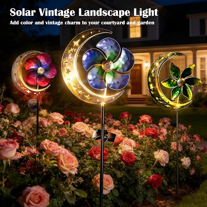 SunKite Solar Spinner Moon Outdoor Lights Waterproof,Solar Moon Garden Light Outdoor Decorative Stakes Lights Yard Garden Patio Lawn Pathway Decoration Gifts Grandma Mom