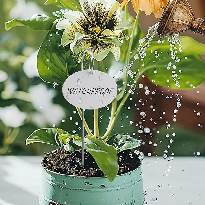 Temlum Plant Labels with Marker Pen, 25 Pcs Plant Garden Markers Garden Label Stakes Plant Sign Tags for Outdoor Plants, Flowers, Herbs, Seed (White)