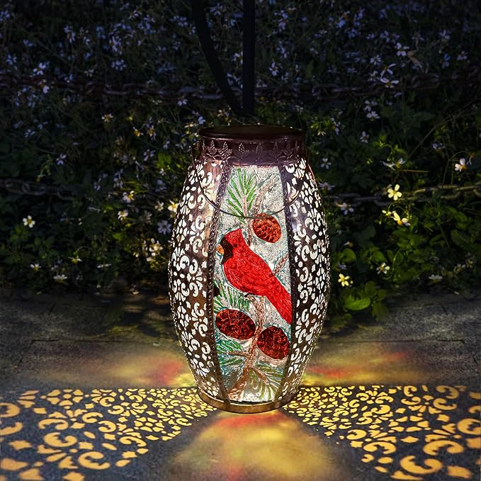 Hummingbird Solar Outdoor Lantern Decorative Waterproof Large Metal Hummingbird Solar Lights Garden Decor Sympathy Gifts for Loss of Mom/Dad/Loved One-Memorial Lantern