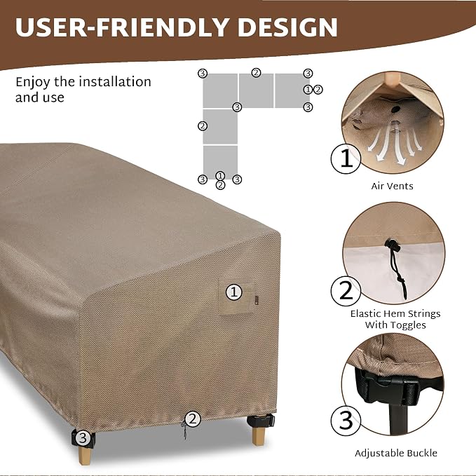 iBirdie Outdoor Sectional Cover fit 90 x 120 inch, 89 x 118, L-Shaped Patio Furniture Sofa, Waterproof Weatherproof Heavy Duty 600D Garden Cover for Outside L shape Couch, Brown