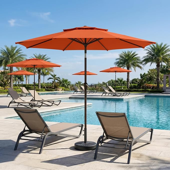 10FT Patio Umbrella, 2 Tier Outdoor Table Umbrella, Large Vented Market Umbrellas with Push Button Tilt and Crank, 8 Sturdy Ribs for Backyard, Deck, Pool, UPF50+ UV Protection