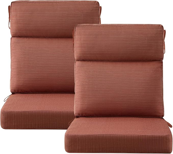 Outdoor High Back Chair Cushion, 2 Pack 44x21 inches Patio Chair Cushions Water Repellent Rocking Cushions Indoor Furniture Seat Pad, Dark Yellow Tan Stripe