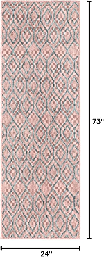 Jill Zarin Outdoor Collection Area Rug - Turks and Caicos (2' x 6' Runner Pink and Aqua/Light Blue)
