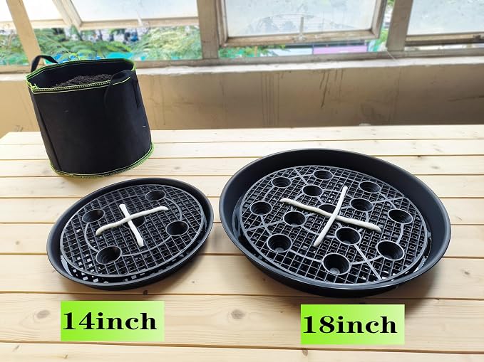 Plastic Plant Saucer Stand,2-Pack 18 19 inch, Elevated Plant Saucer Self-Watering Fabric Pot Base, Use Nonwoven Grow Bags, Plant Saucers Flower Pot Tray for Indoor-Outdoo and Grow Tents Greenhouses