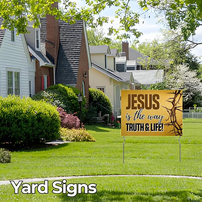 Jesus is the Way, Truth & Life! Yard Sign by DC | 24"x18" Double Sided Church Garden Sign with 13” Metal Stakes | Outdoor Signs Waterproof for Lawn, Patio, Sidewalk & House | Set of 5 | Made in USA