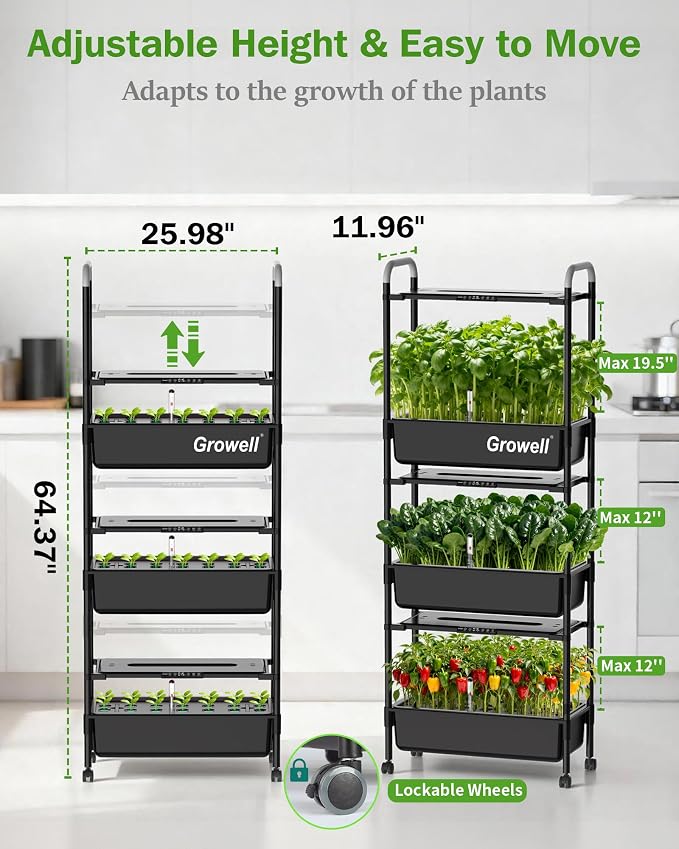 Growell 81 Pods Hydroponics Growing System Kit with Independent Water Pump | Vertical Indoor Herb Garden with 2 Light Modes & 2 Timer, Smart Water Circulation, 42L Water Tank, Movable & Space-Saving