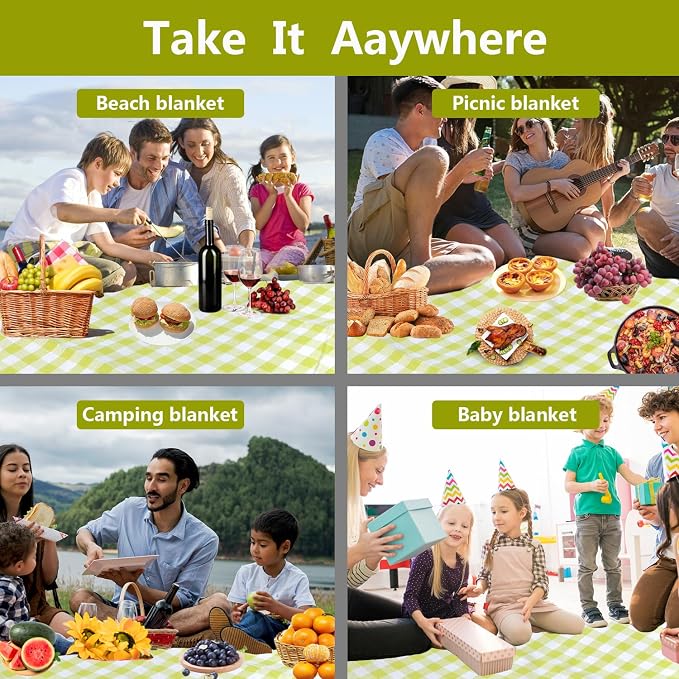 79”x79” Picnic Blanket Extra Large, Waterproof and Foldable Beach Blanket, 3-Layer Outdoor Blanket for 6 to 8 Adults, for Camping, Park, Beach, Grass, Indoors